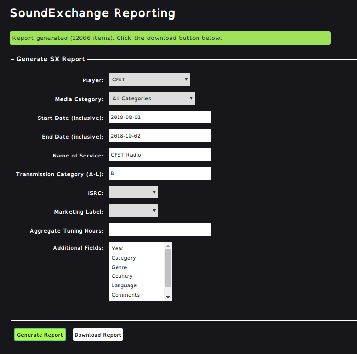 Sound Exchange Reporting